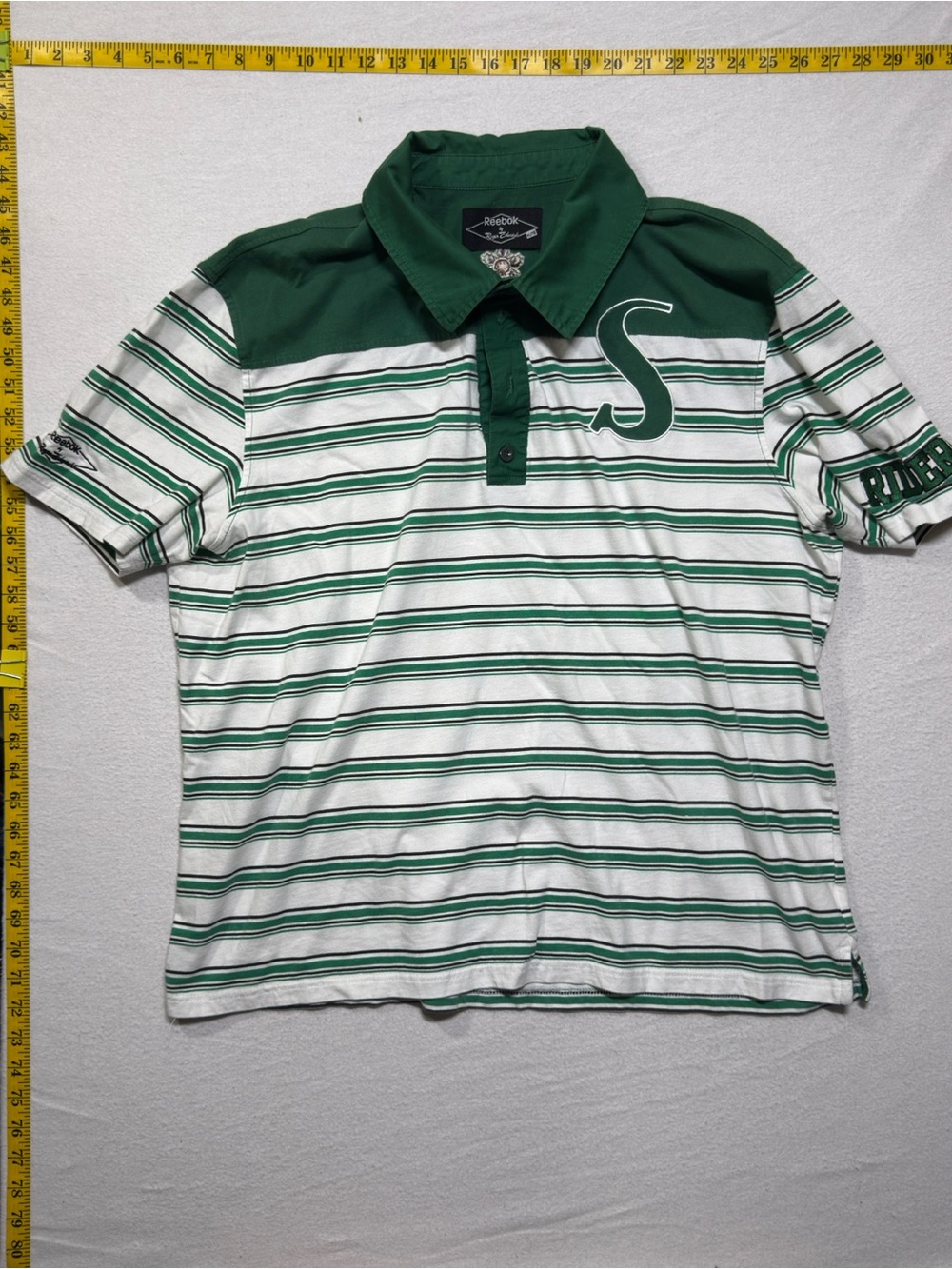 Reebok by Roger Edwards 1910 Striped Polo Green & White Size XL roughriders CFL